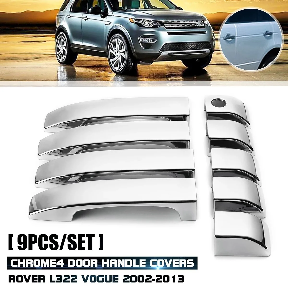 9Pcs Set for Land Rover Range Rover L322 -Vogue 2002-2013 ABS Chrome 4 Door Handle Covers