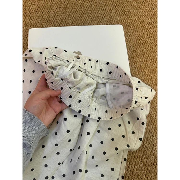 Pantalones japoneses de lunares para mujer, sensación colgante fina, cómodos, hasta el suelo, holgados, de cintura alta, pierna recta, verano