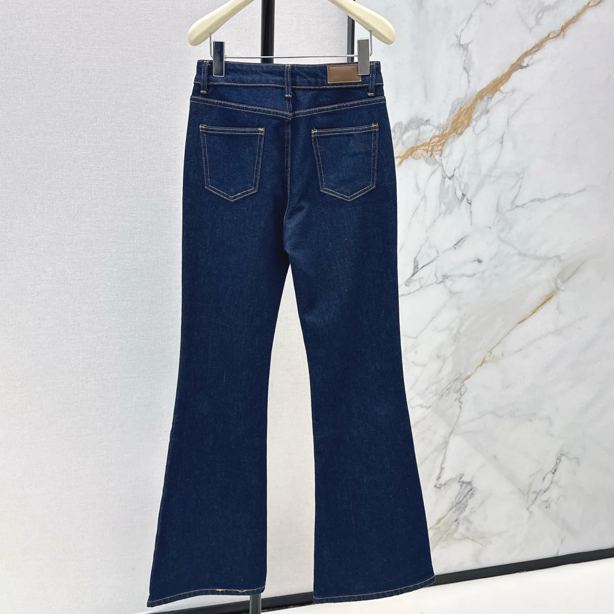 High Quality Women High Waist Dark Blue Slim Flare Denim Long Jeans Casual Daily Slim Fit Pants lyt2672384