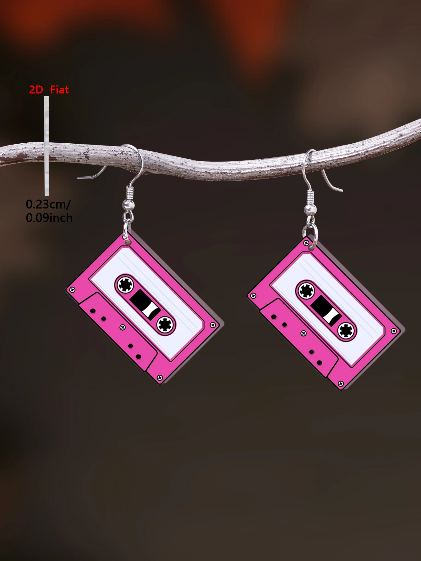 1 Pair of 2D Flat-1Pair Pink Cartoon Tape Pattern Acrylic Pendant Drop Earrings, Elegant and Simple Style Jewelry Earrings for Women Suitable for Daily Wear and Vacation Wear
