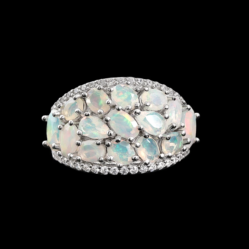 Elegant Natural big Opal women Ring  October Birthstone Colorful 925 sterling Silver Jewelry Light Luxury Gift