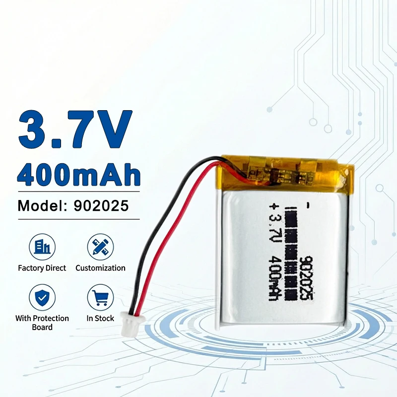 Factory Straight Hair High Quality Rechargeable 400mAh 3.7V Lithium-ion 902025 Lithium Polymer Battery Pack 902030 902035 902040