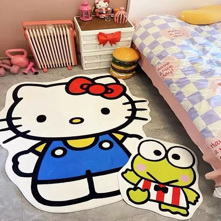 Kawaii Hello Kitty Plush Floor Mat Cartoon Anime Cute Non-Slip Imitation Cashmere Rug Room Bedside Decoration Girl Present