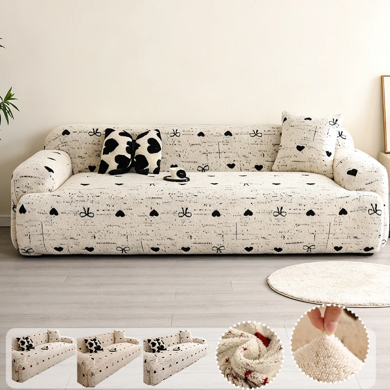 

Printed Sofa Cover, Anti Slip Comfortable Cotton Velvet Wear-resistant Anti Cat Scratch All Inclusive Sofa Cover 1/2/3/4/5 Seats