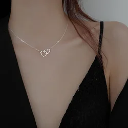 Fashion Double Heart Pendant Necklace Small And Cute Necklace For Women Couple Stainless Steel Necklace Birthday Jewelry Jewelry