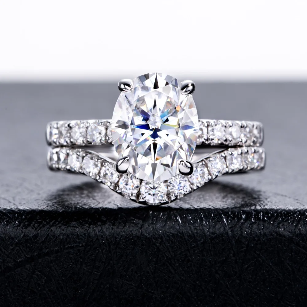 Apaison Luxury 8x10 mm 3 Carat Moissanite Women's Rings - Wedding Engagement Anniversary 925 Sterling Silver Ring Jewelry Gift