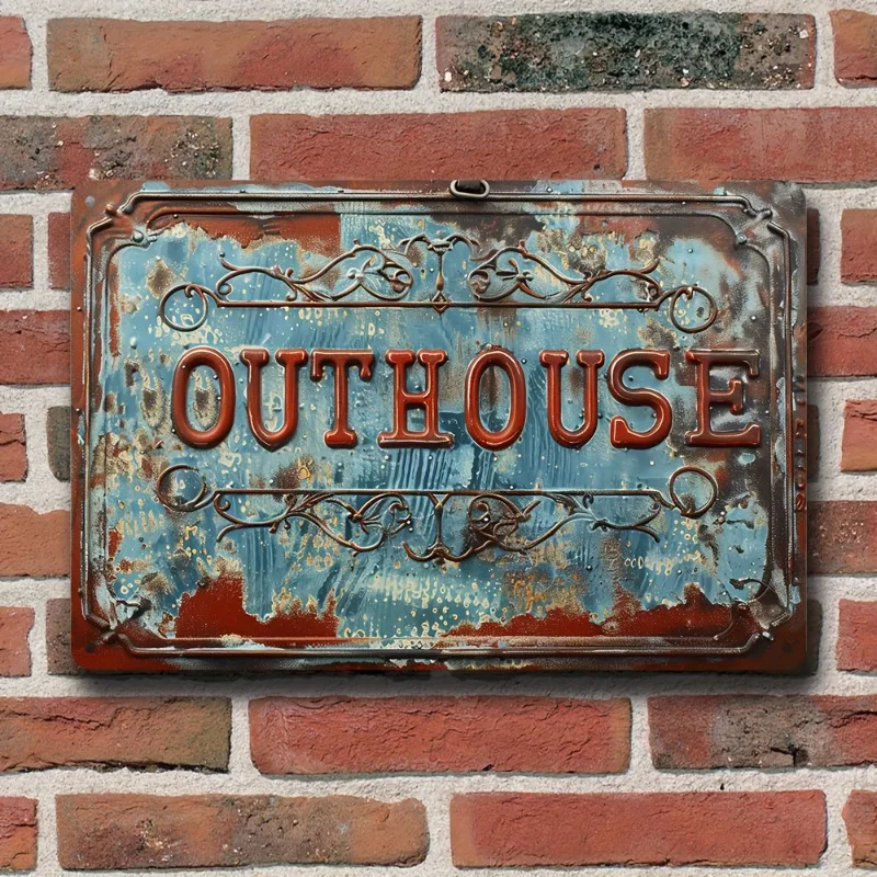 

Rustic Vintage "OUTHOUSE" Metal Tin Sign, Retro Blue Distressed Look Aluminum Wall Plaque for Farmhouse Decor, Man Cave, Bar