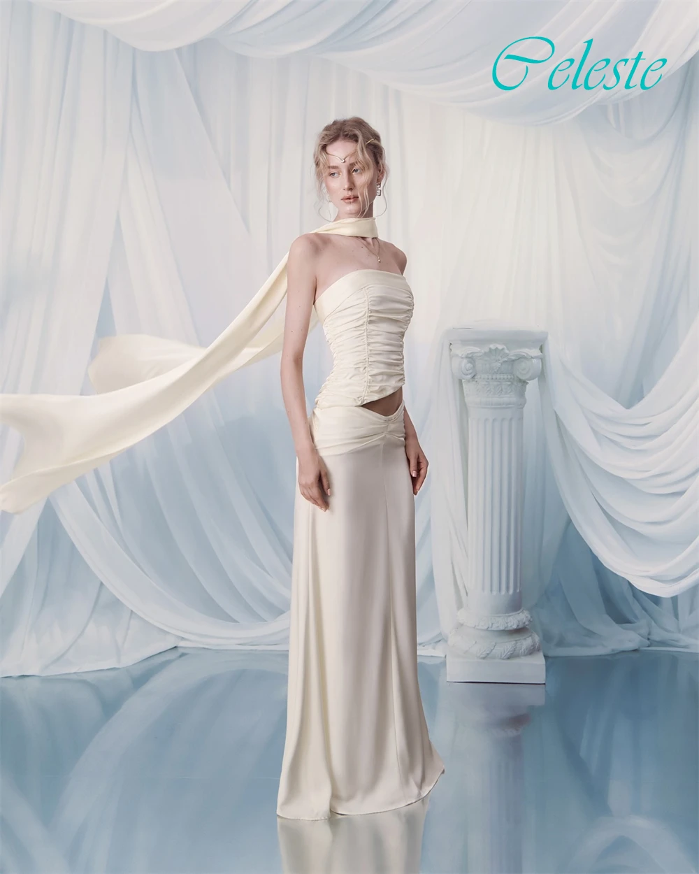 فستان سهرة مخصص بدون حمالات وأزياء رائعة من الساتان للمناسبات الخاصة وفساتين حفلات رقيقة بدون أكمام