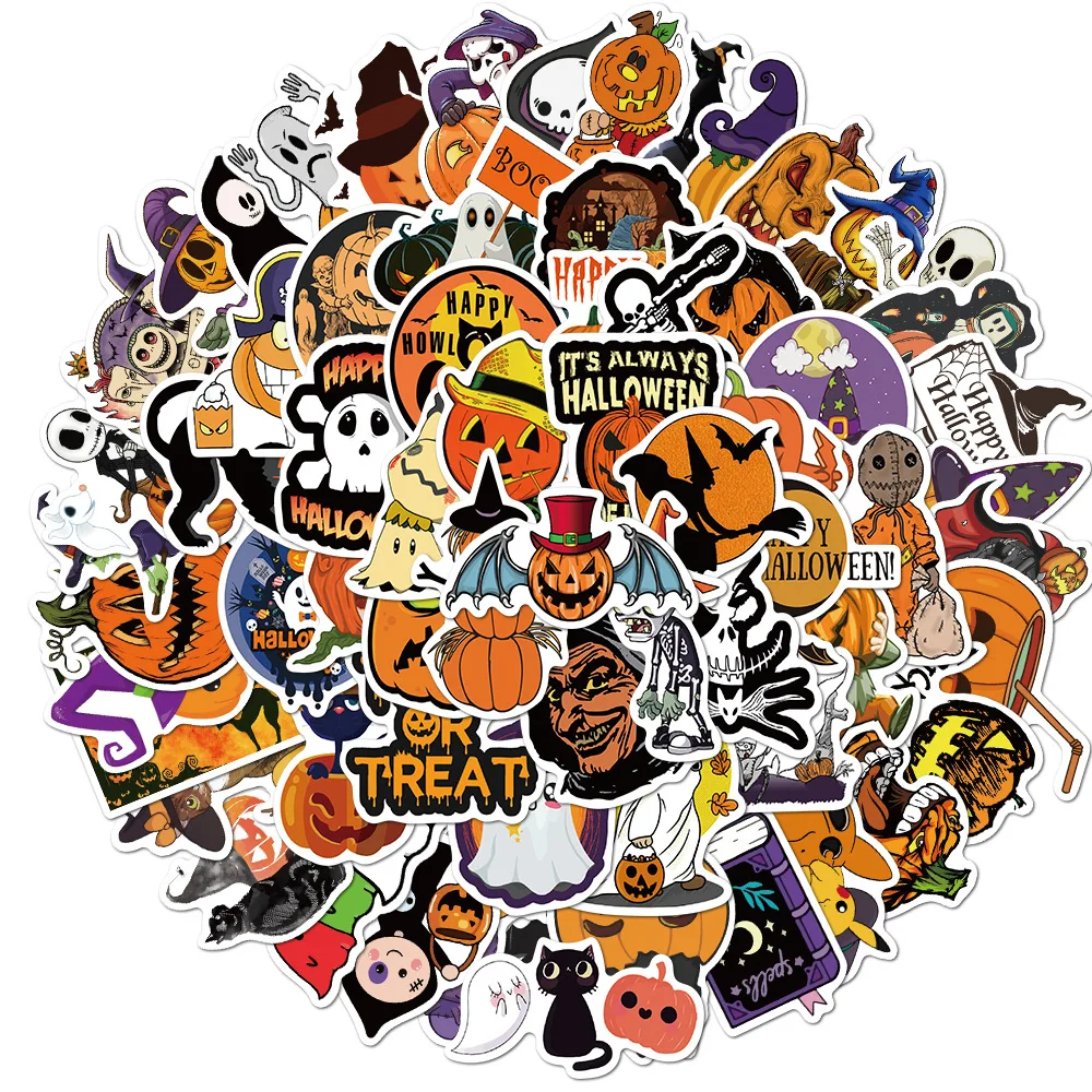 10/50/100pcs Funny Halloween Ghost Pumpkin Stickers Horror Decals Decoration Sticker Wall Skateboard Phone RefrigeratorToy