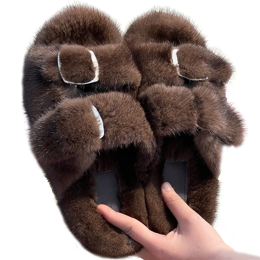 Ladies New Clogs Slippers 2025 Warm Comfortable Winter Shoes Women Designer Shoes Fashion Shoes For Women Mink Real Fur Slippers