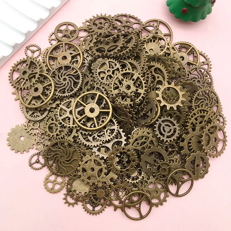 

Random 30/50g Antique Bronze Color Mix Size Metal Mechanical Steampunk Cogs Gears Charms Pendant for DIY Jewelry Making Findings