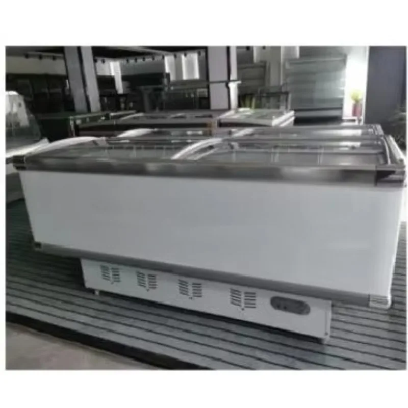 Modern commercial island freezer display glass door