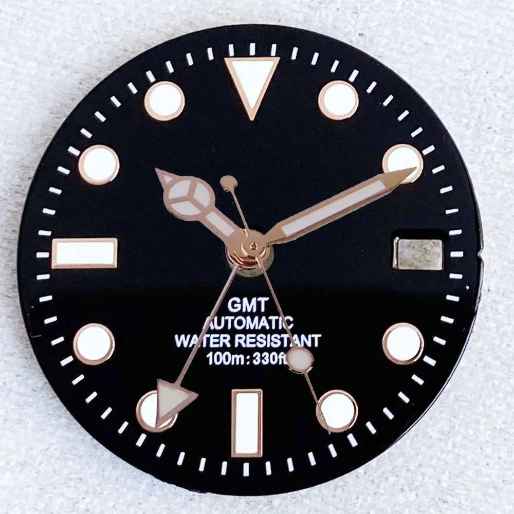 قرص أسود 29 ملم يناسب NH34 NH34A حركة أوتوماتيكية بتوقيت جرينتش أجزاء ساعة مضيئة