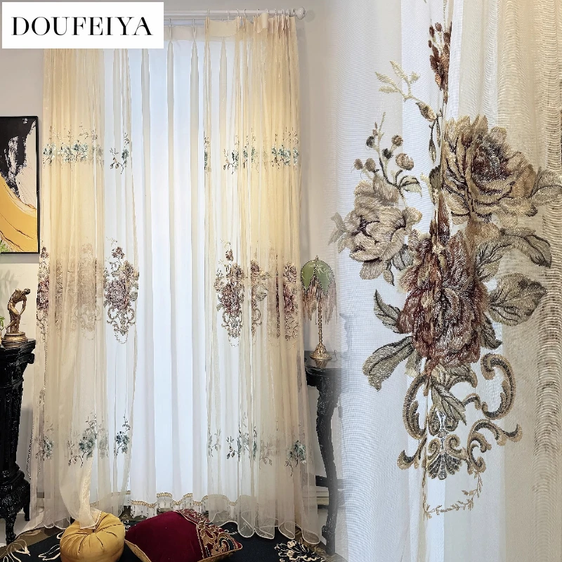 Custom Size Fashion Exquisite Embroidery Craftsmanship and Softness Jacquard Curtains for Living Dining Room Bedroom White Tulle