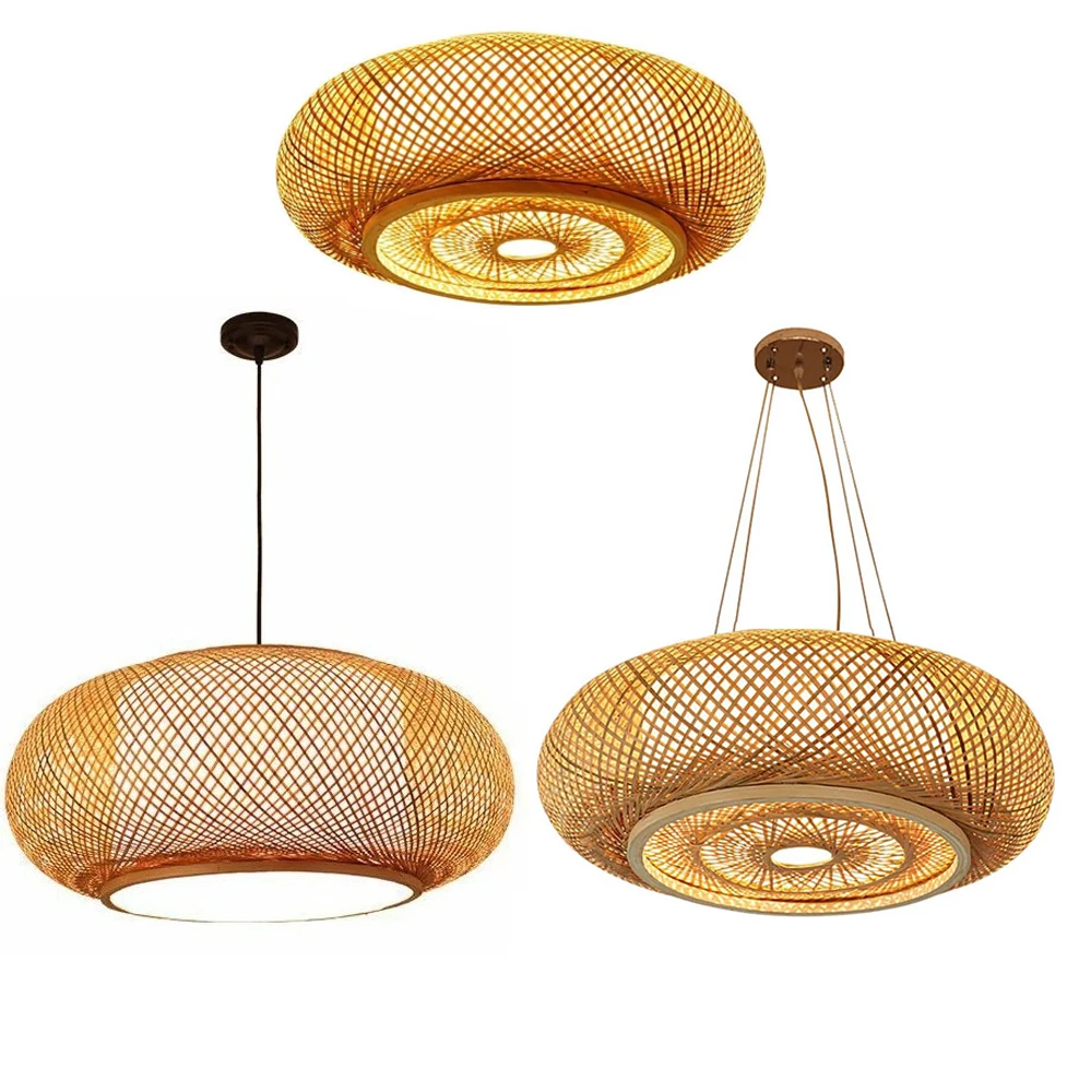 ريفي مزرعة الخيزران قلادة ضوء كبير تجهيزات ضوء السقف المنسوجة الروطان الثريا لغرفة المعيشة غرفة الطعام المطبخ #4