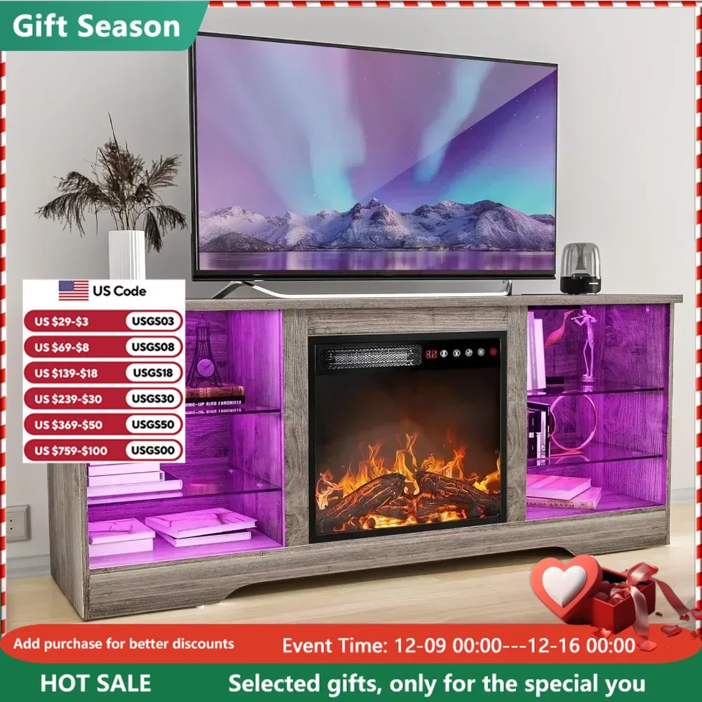 

Fireplace TV Stand with Fireplace, Modern Entertainment Center for TVs up to 58 inch, Media TV Console Farmhouse TV Stand