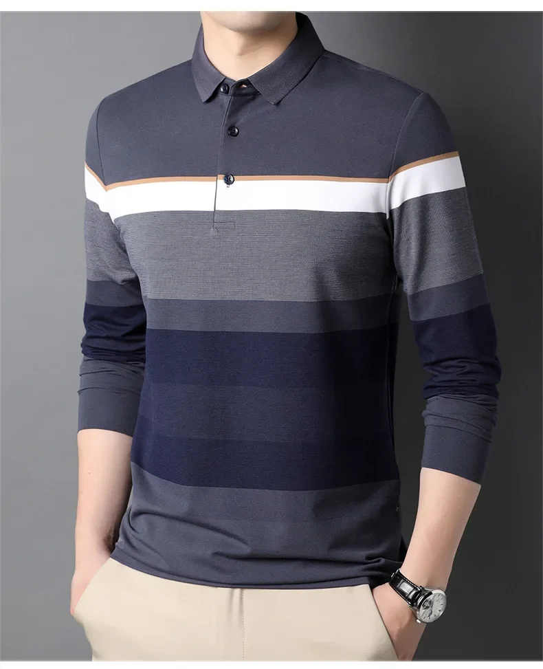 Blue, color blue 2024 autumn new men\'s T-shirt lapel leisure cotton men\'s long-sleeved POLO shirt wholesale, t-shirts