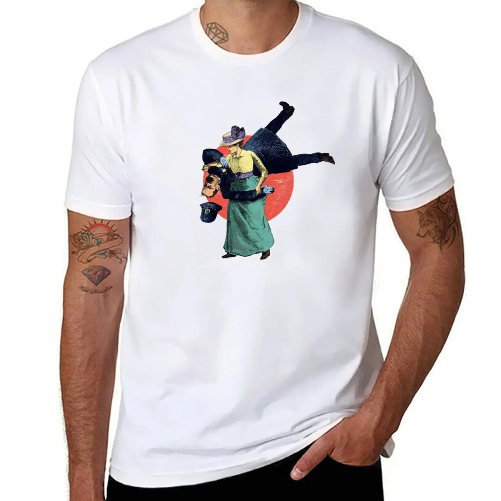 

suffragette Edith Margaret Garrud teaching self-defense T-Shirt man t shirt cotton t shirt men 100% cotton luxury brand T-shirt