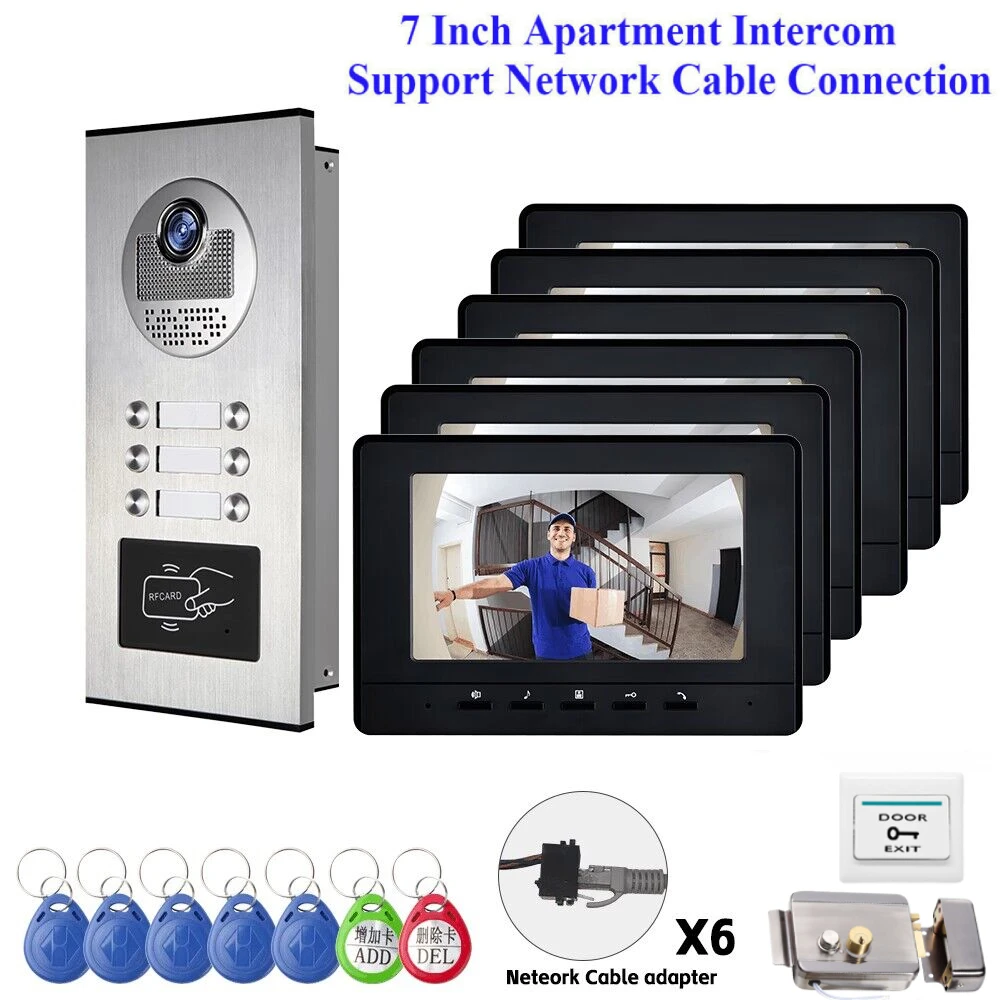 

Units Apartment Wired Network Cable Video Door Phone Doorbell Intercom System 7 Inch Monitor RFID Access Unlock Door Intercom