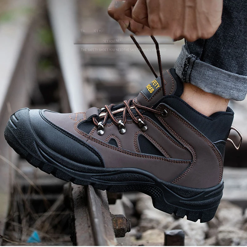 Men Steel Toe Work Safety Shoes Anti-smash  Anti-Punctur Ankle Boots Breathable Casual Sneaker Prevent Piercing Protective Boots