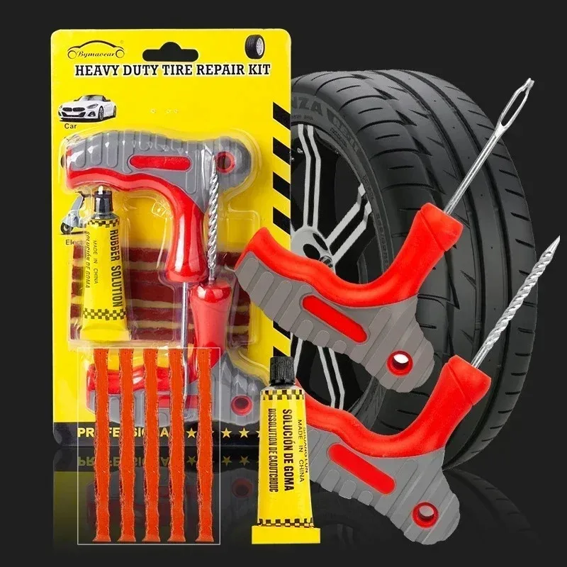 Motorcycle Tire Repair Tool Kit with Rubber Strips Tubeless Tyre Puncture Studding Plug Set for Car Truck Vacuum Tire Repair