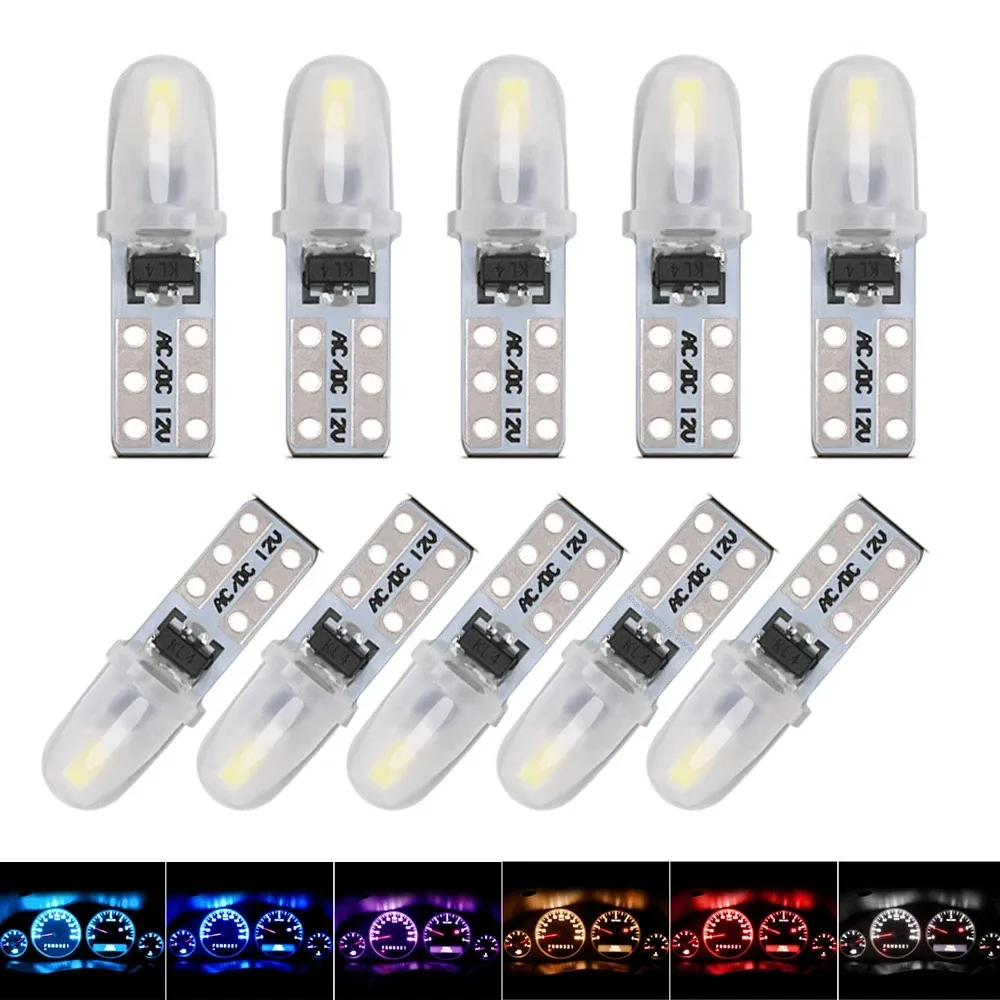 10Pcs T5 W3W 2 SMD 3014 Dashboard Car LED Bulbs 12V DC W1.2W 70 73 74 79 85 Indicator Wedge Auto Instrument Warming Lamp