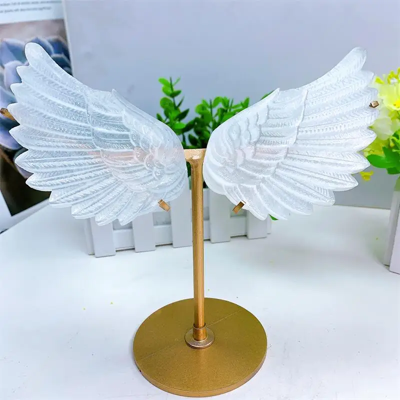 Natural Selenite Angel Wings Carving Fluorite Wing Crafts Healing Gemstone Stone Gifts Home Ornament Decoration 1 Pair