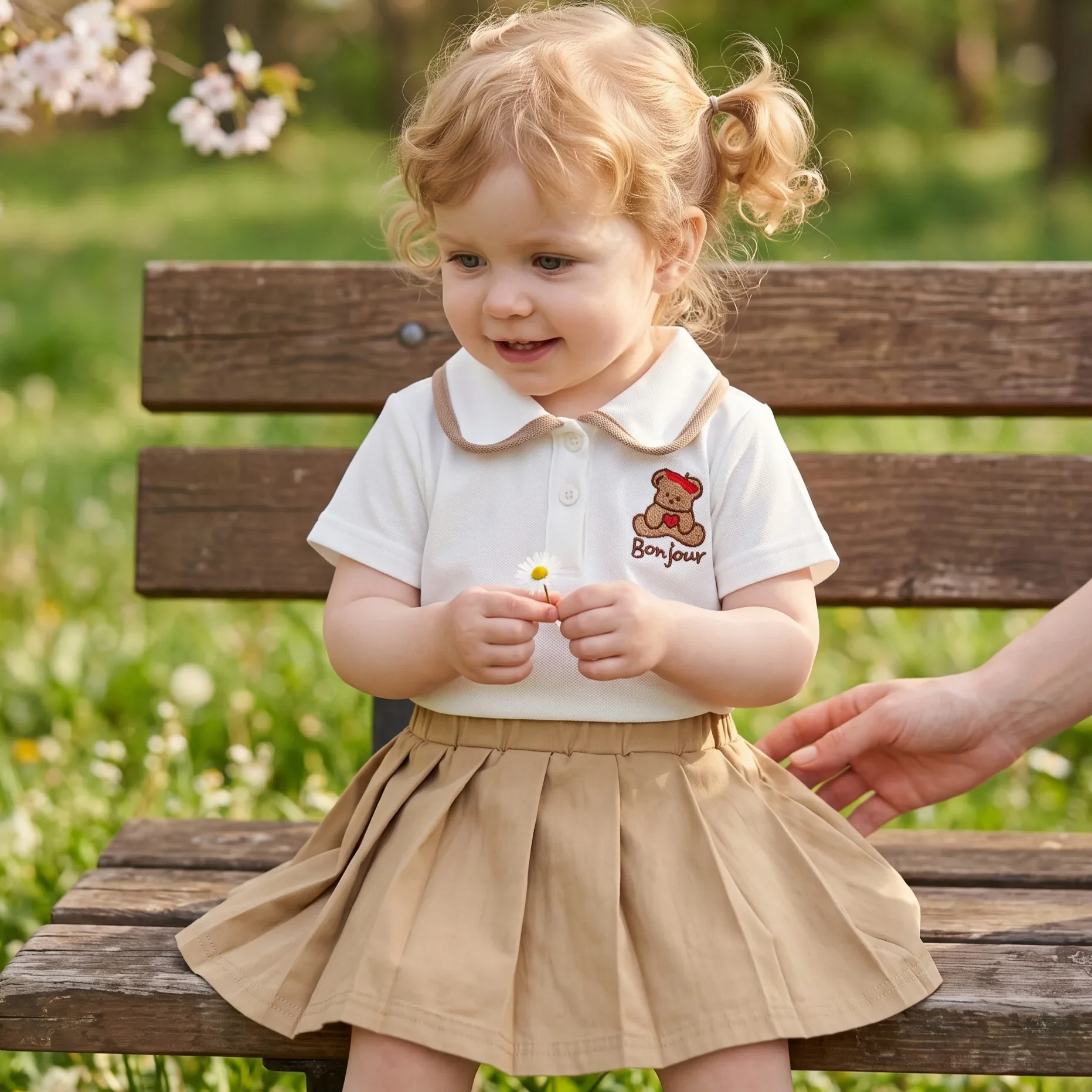 Summer Outfit Sets for Girls New Toddler Baby Cute Pleated Skirt Suit Short Sleeve Cartoon Print Shirt Pleated Skirt 2PCS 0-3Y