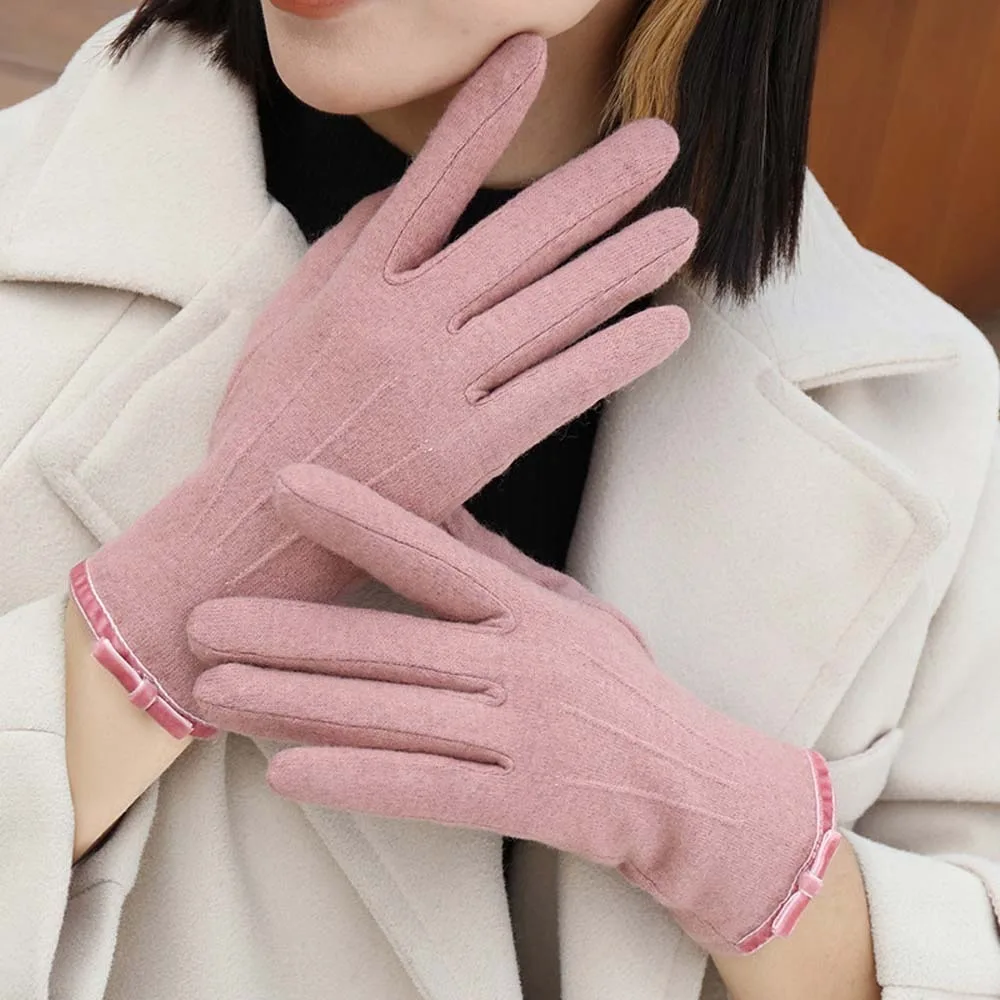 Faux Cashmere Bow Anti-cold Mittens Touch Screen Soft Soft Thickened Gloves Warmer Sewn Elasticity Finger Mittens Outdoor