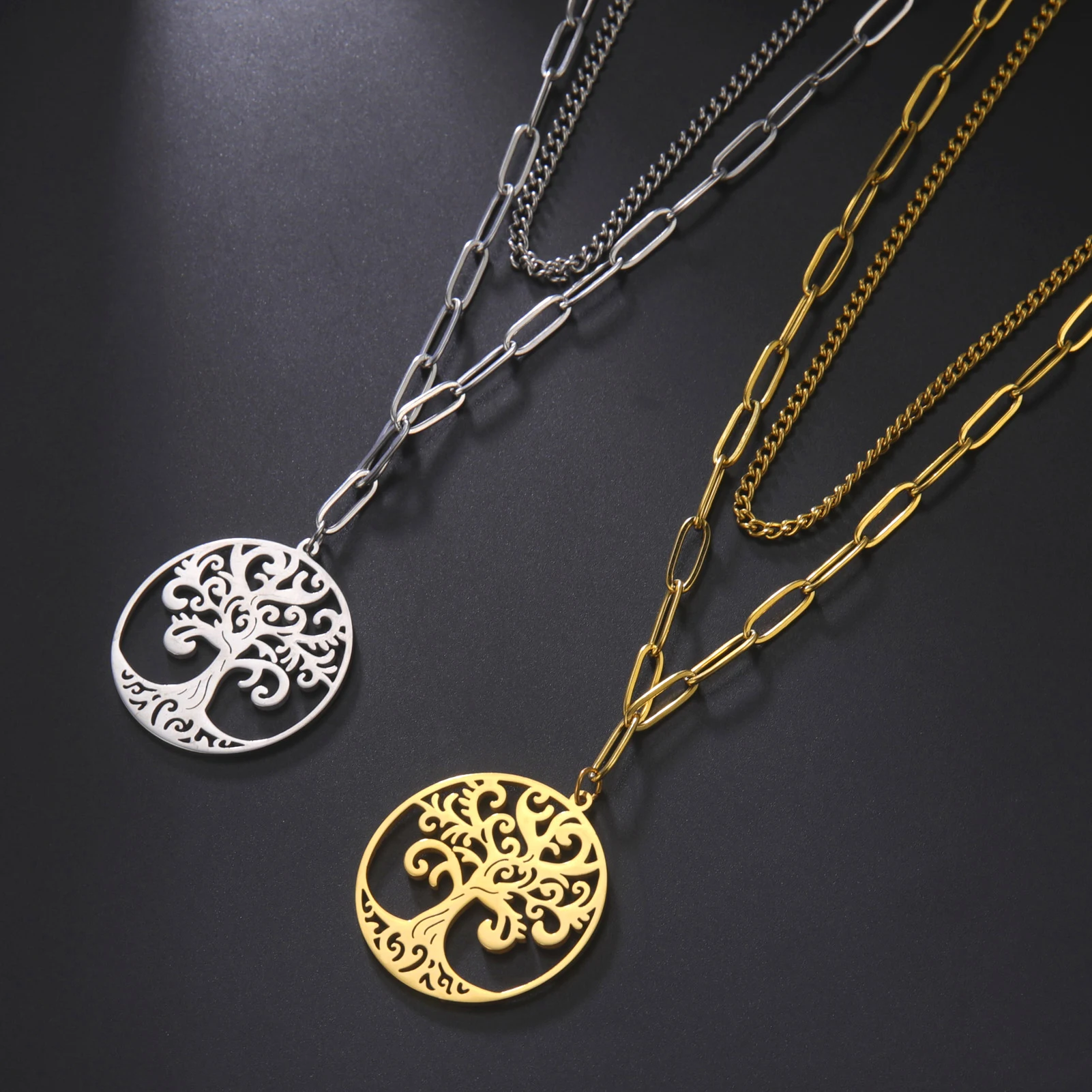 EUEAVAN 5pcs Amulet Stainless Steel Tree of Life Pendant for Women Men Necklace Charms Vintage Jewelry Making Supplies Wholesale