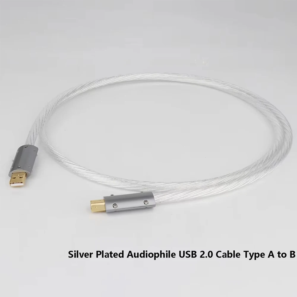 

Hifi Silver Plated Audiophile USB 2.0 Cable Type A to B - HiFi Shielded Data Wire for DAC, Digital Audio Interface