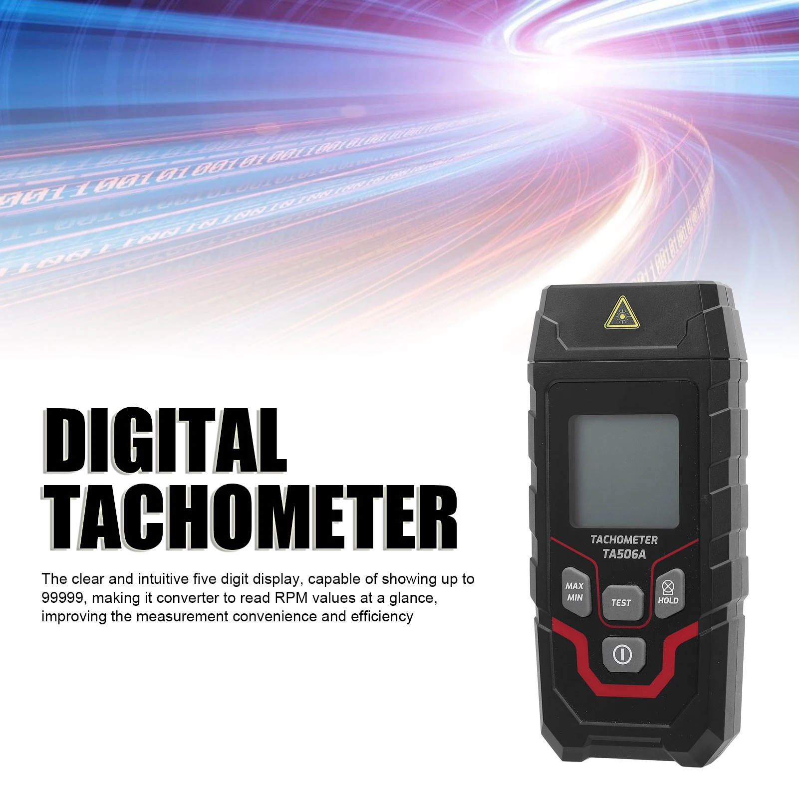 Digital Tachometer LED Backlight Industrial Rotation Speed Meter for Motor Fan Pump Gear Photoelectric Type TA506A