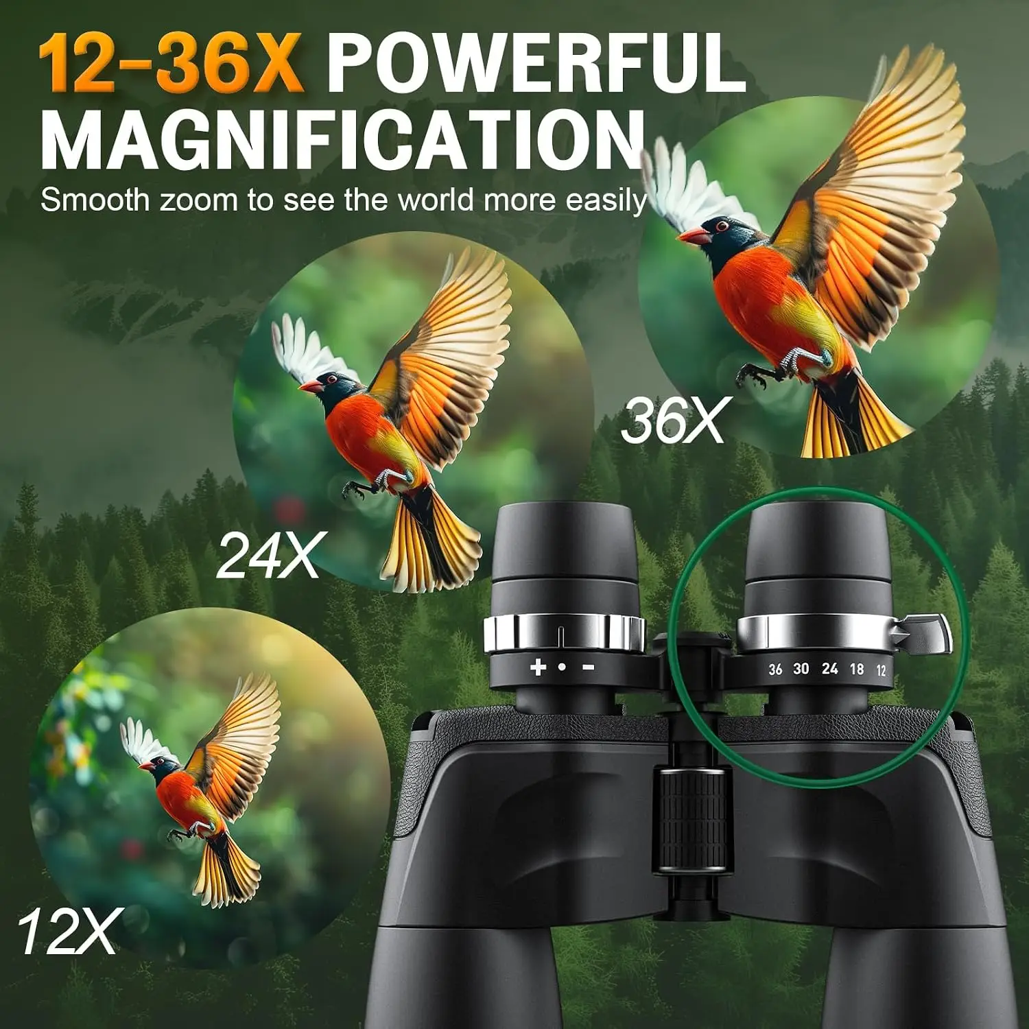 High Powered 12 36x50 Zoom Binoculars For Adults Hunting