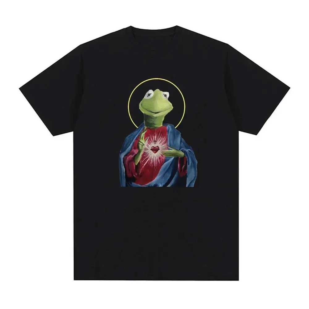 Funny Kermit Jesus Print Meme Birthday Sticker Graphic T Shirts Women Men Clothing  Streetwear Interesting Tshirts Offensive Tee