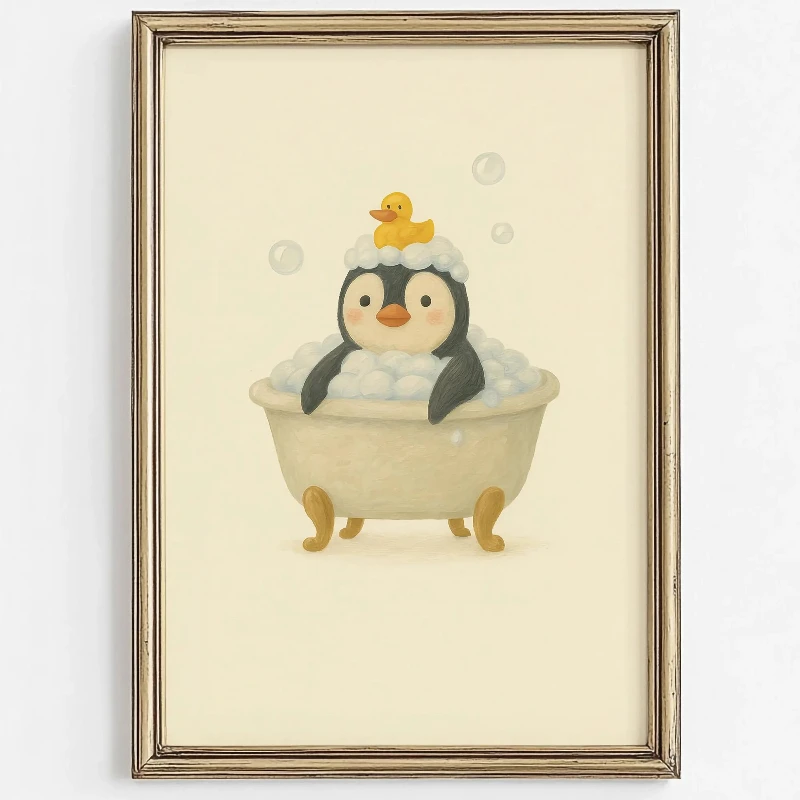 1PC Frameless  Cute Animal Bubble Bath Wall Art Cute Bathroom Animal poster Kids Funny Toilet Paper Animal Print Nursery Bathtim view 6