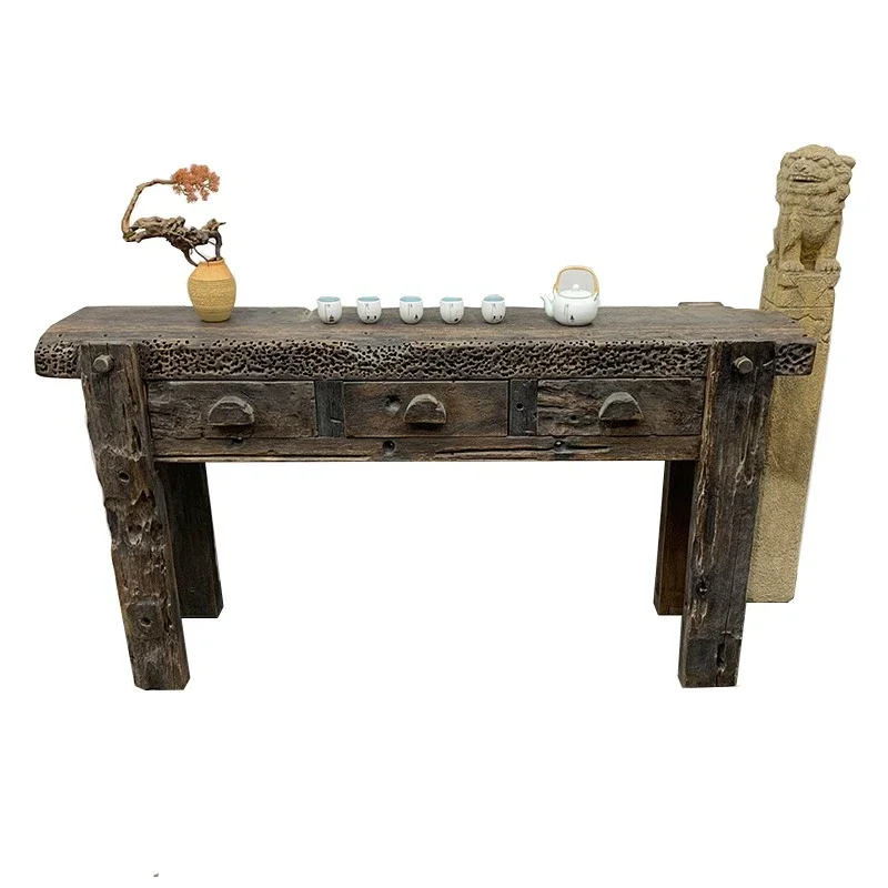 Wabi Silent Wind Retro Sol id Wood Strip Entrance Large Ca se D esk Flat H ead Case Chin ese Style