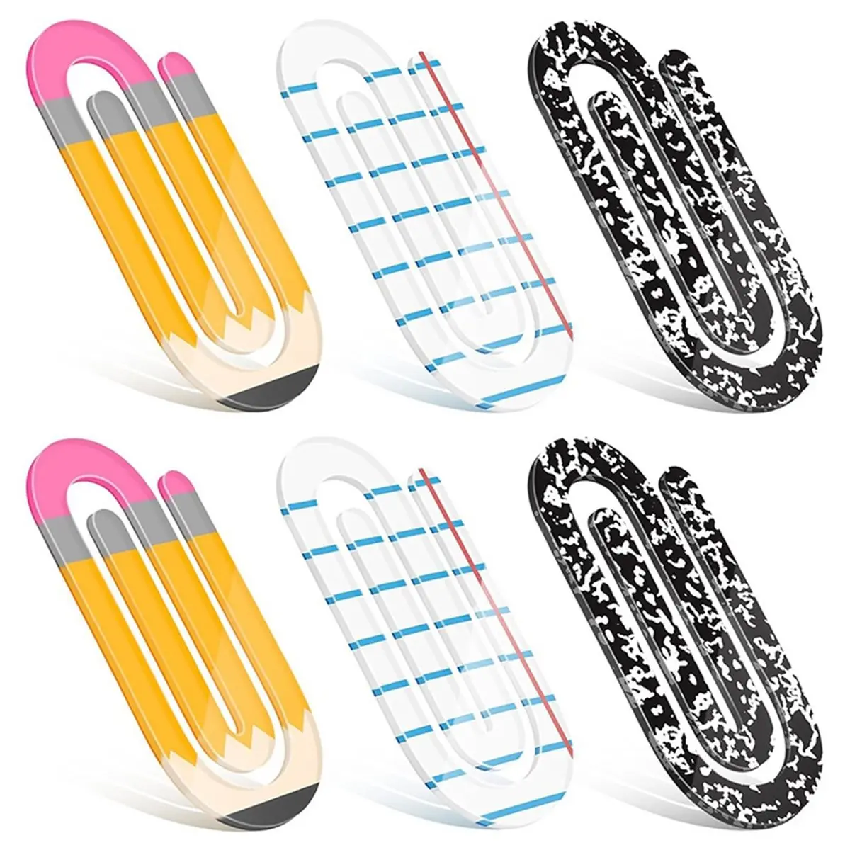 【TODAY-BUY】~@ Back to School Acrylic Paper Clips, Clear Jumbo Bookmarks for DIY Crafts, School Decor 6Pcs