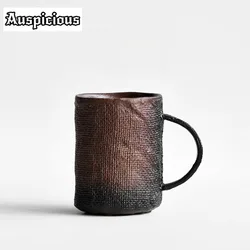 300ml Boutique Coarse Pottery Coffee Mug Creative Woven Fabric Baked Teacup Mug Japanese Coffee Cup Tea Brewing Drinkware Gift