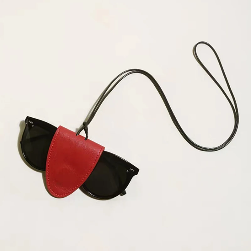 Luxury Real Leather Glasses Clip With Neck Strap Custom Letters Travel Portable Sunglasses Storage Bag Fashion Hat Clip Gift