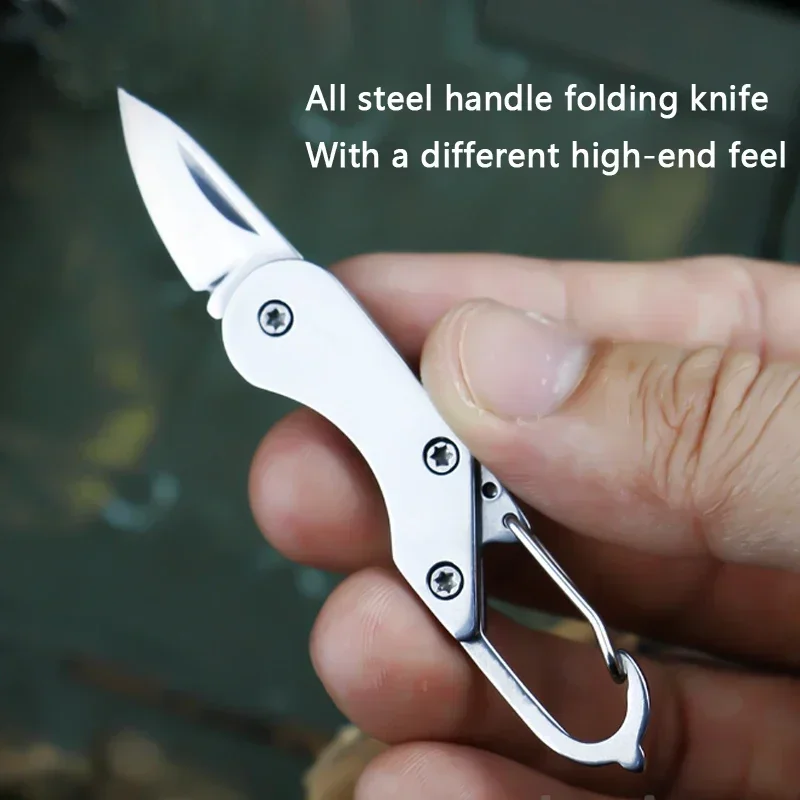 New Outdoor Mini Stainless Steel Lockless Folding Knife Outdoor EDC Fruit Knife Carrying Keychain and Non slip Handle