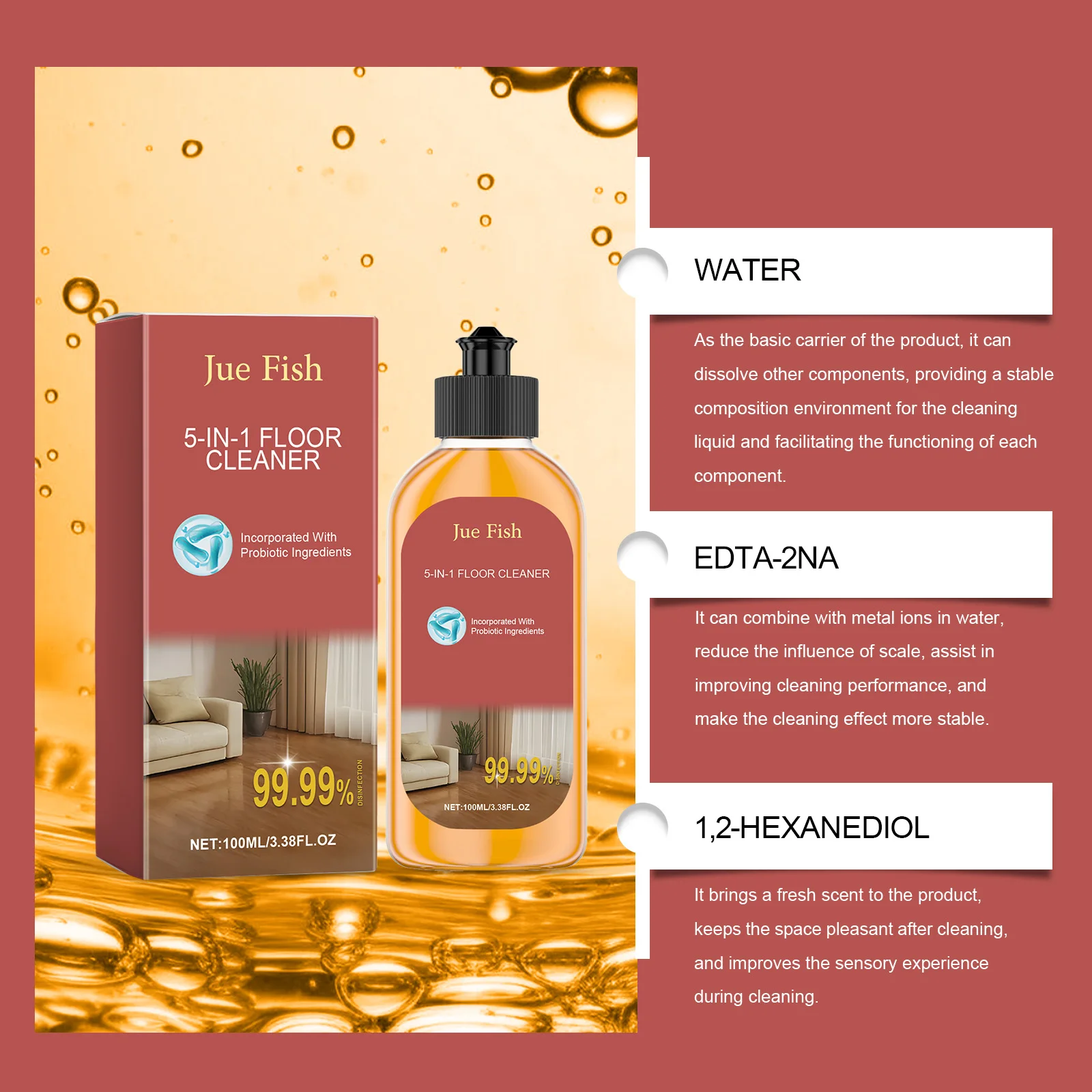 5 In 1 Floor Cleaner Liquid - Powerful Stain Removal, Polishing & Brightening, Fresh Fragrance, Multi-Surface Nursing Agent