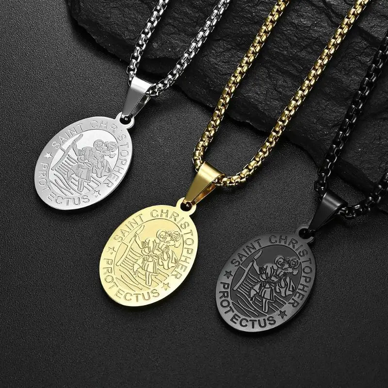 Titanium Steel Angel  Saint Protection Pendant Necklace For Men Women Trendy Punk Simple Jewelry Accessory Gift