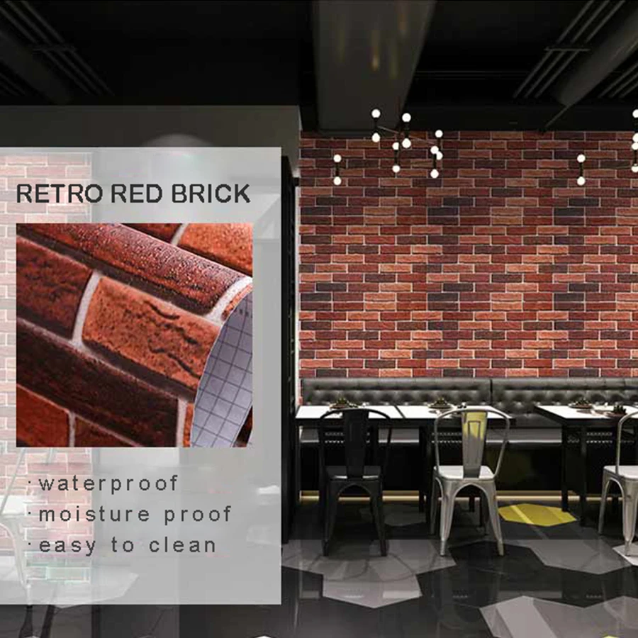 Red Brick Moisture-Proof Waterproof Renovation Sticker PVC Self-Adhesive Room Decoration Bedroom Study Background Wall Wallpaper