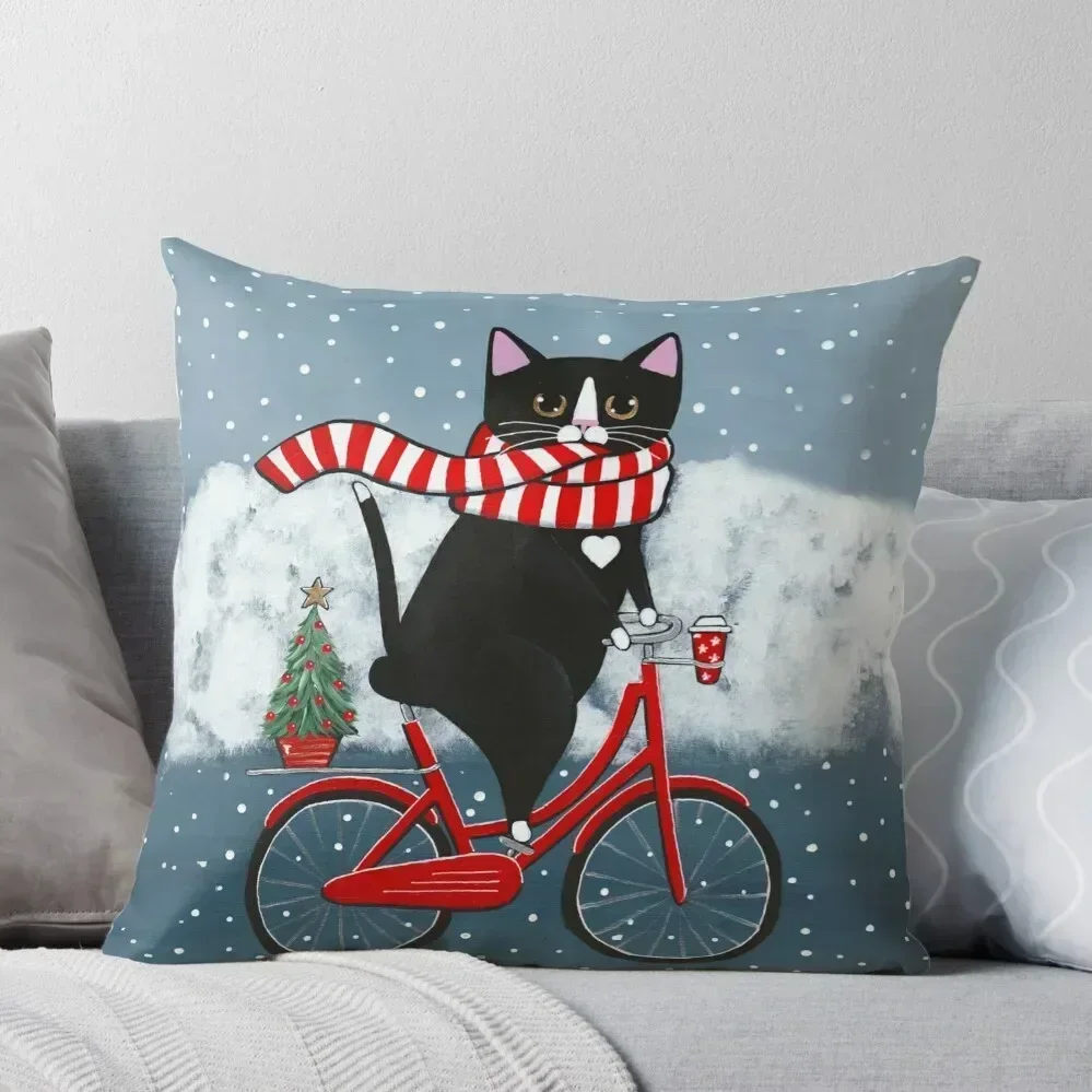 

Tuxedo Cat Winter Bicycle Ride Throw Pillow Cushions Pillow Cases Decorative pillow