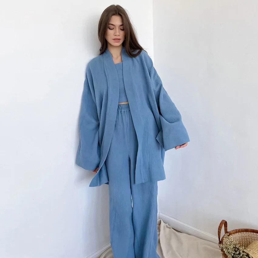 2026 Solid Color Loose and Breathable Comfortable Long-sleeved Trousers Two-piece Set