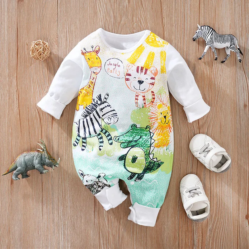 Newborn Baby Clothes Solid Color Fashionable Toddler Jumpsuit Long Sleeved Cute Animal Boys And Girls Spring And Autumn Jumpsuit