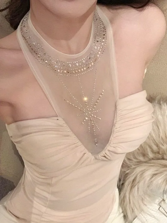 

Сексуальный женский облегающий топ с кружевной отделкой и сетчатыми вставками, с вырезом халтер, в стиле Nicole Rose, с трехмерным эффектом