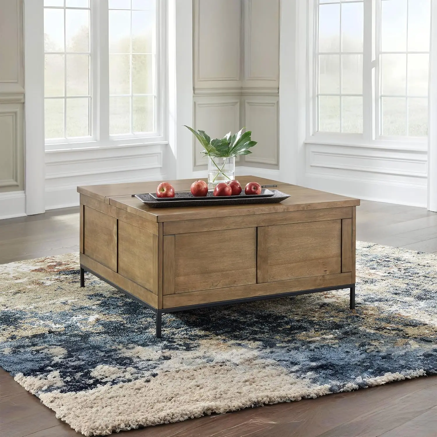 Signature Design by Ashley Torlanta Casual Lift-Top Coffee Table with Hinged Design and Storage, Light Brown & Black