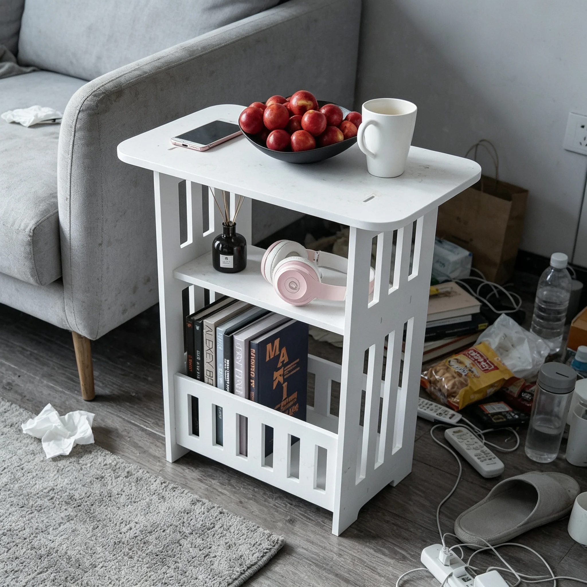 AOLIVIYA Mini Dorm Bedroom Cabinet Tea Coffee Table Nightstand Storage Rack Sofa Corner Stand