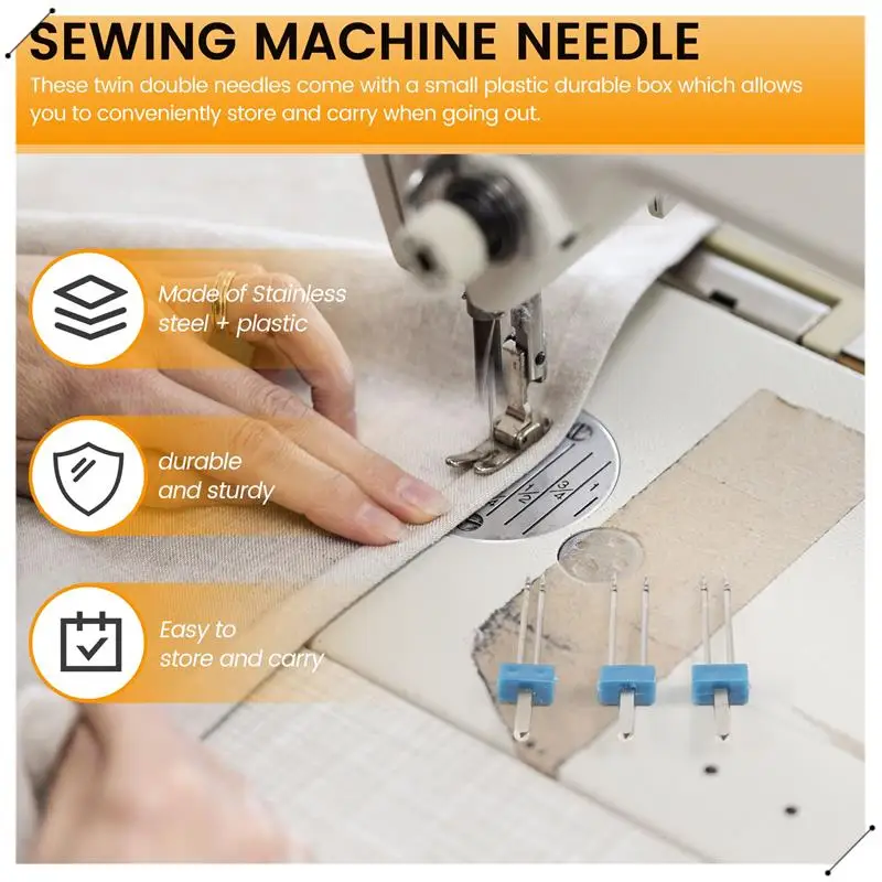 12 Pieces Twin Needles, Double Twin Needles With Plastic Box For Household Sewing Machine, 3 Sizes Mixed 2.0/ 90, 3.0/ 90, 4.0/